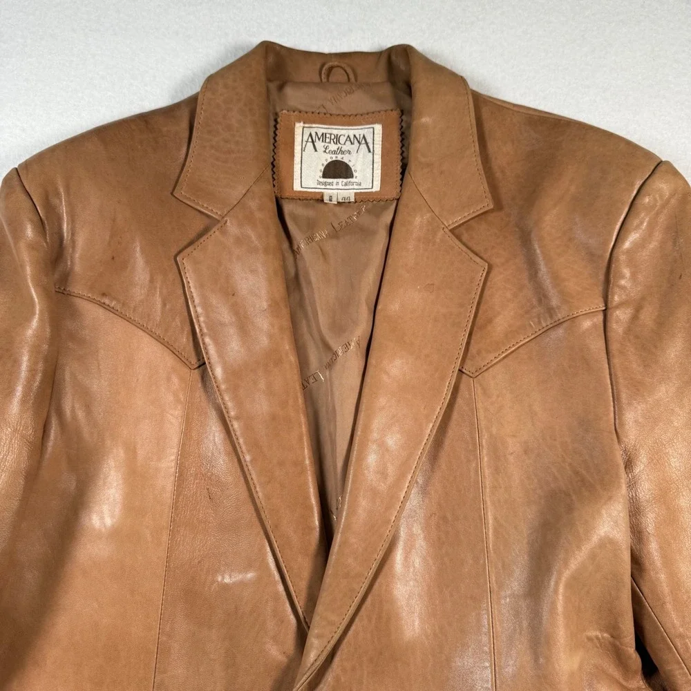 Vintage Americana Leather Tan Western Blazer Jacket Mens 44 California Design